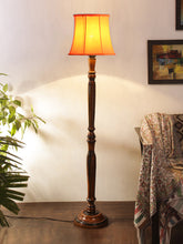 Orange Cotton Wooden Floor Lamp